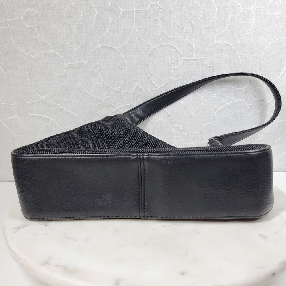 Nine West Mini Hobo Shoulder Bag Purse Black Mesh Zip Silver Logo Charm Y2K - Picture 10 of 15